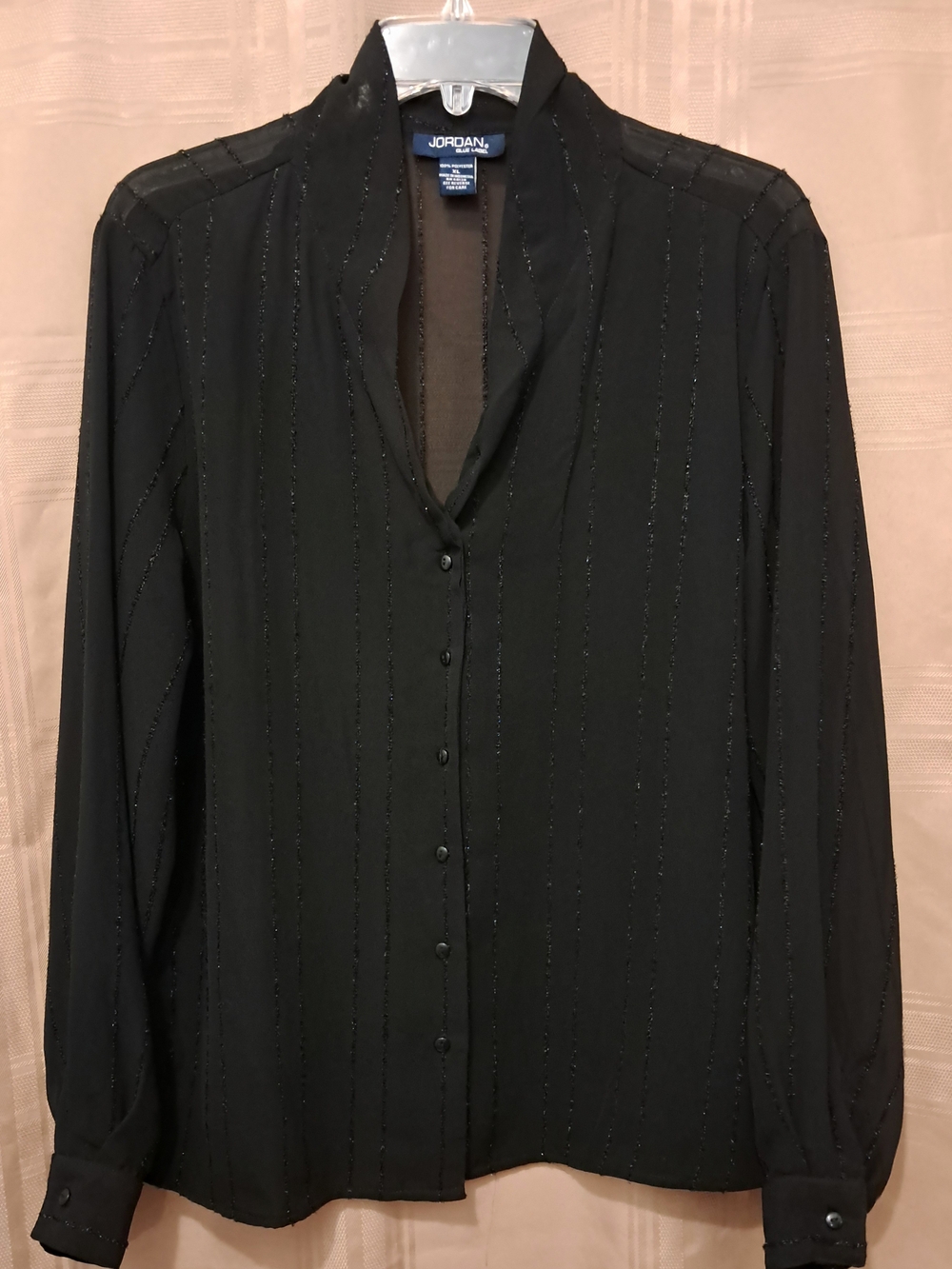 Jordan Black Long Sleeve Button-Down Shirt with Subtle Stripe Detail